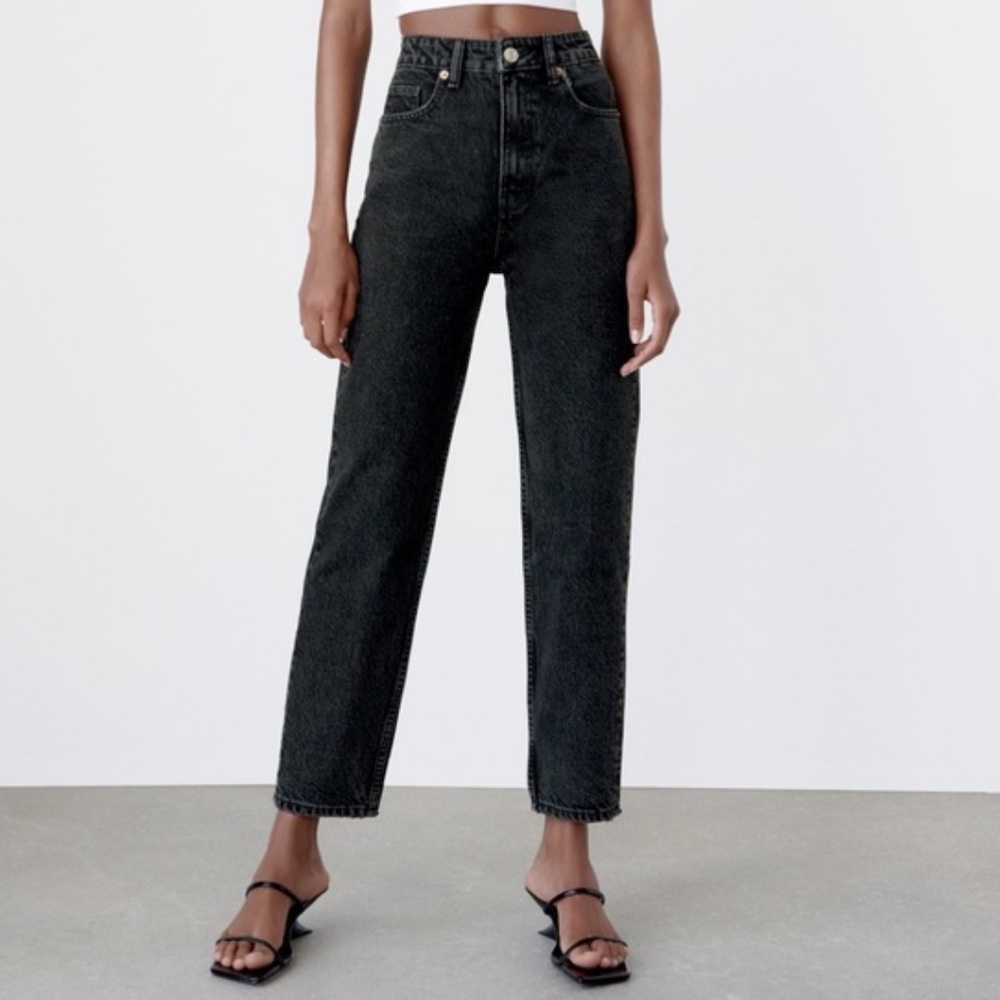 ZARA black distressed classic high waist mom jeans size 2 NWT